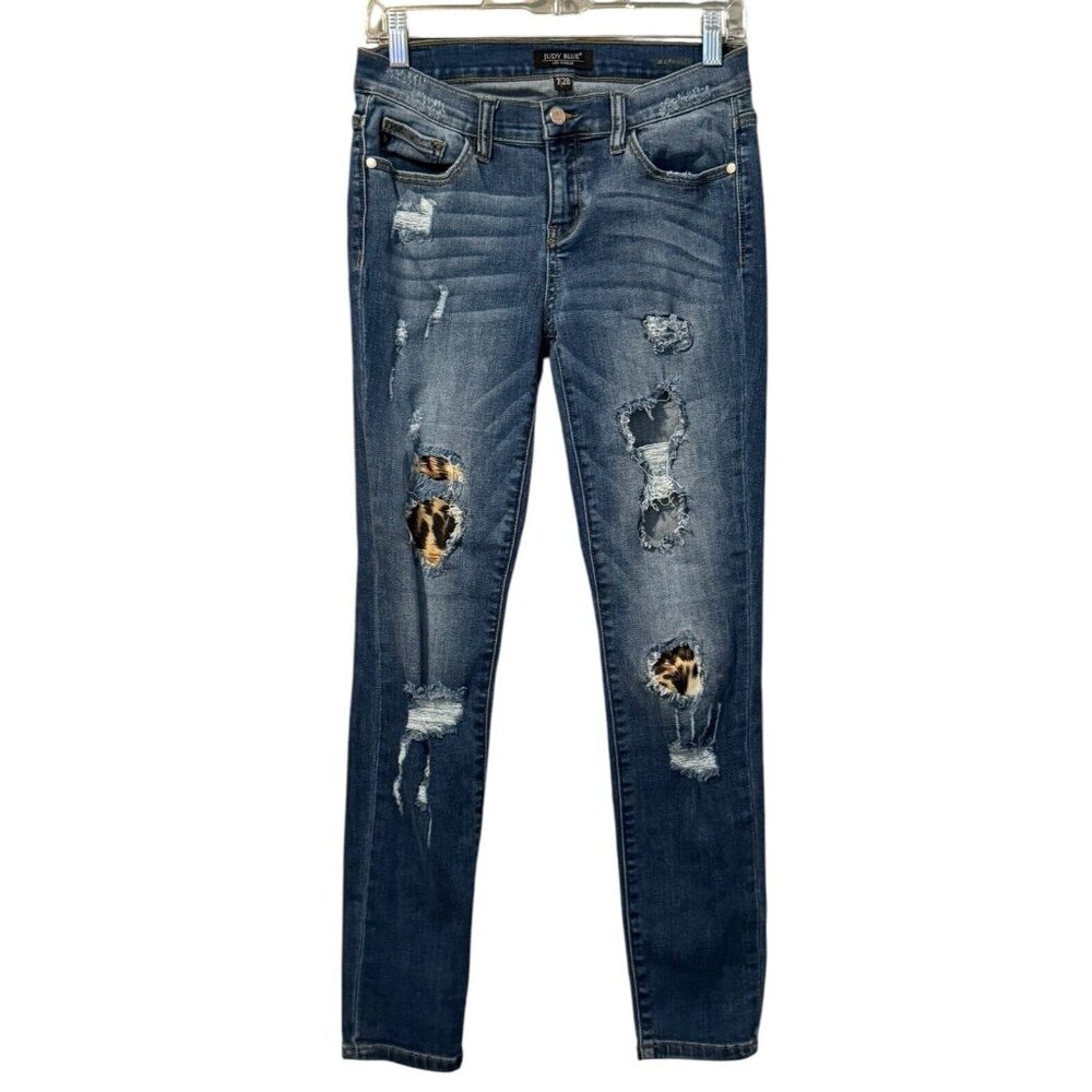 Judy Blue Jeans Womens 7/28 Blue Skinny Fit Distressed Stretch Denim Pants City